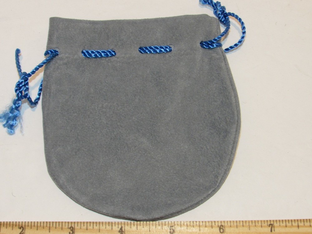 ITALIAN SUEDE DRAW STRING POUCH GREY 4 1/4" X 4"