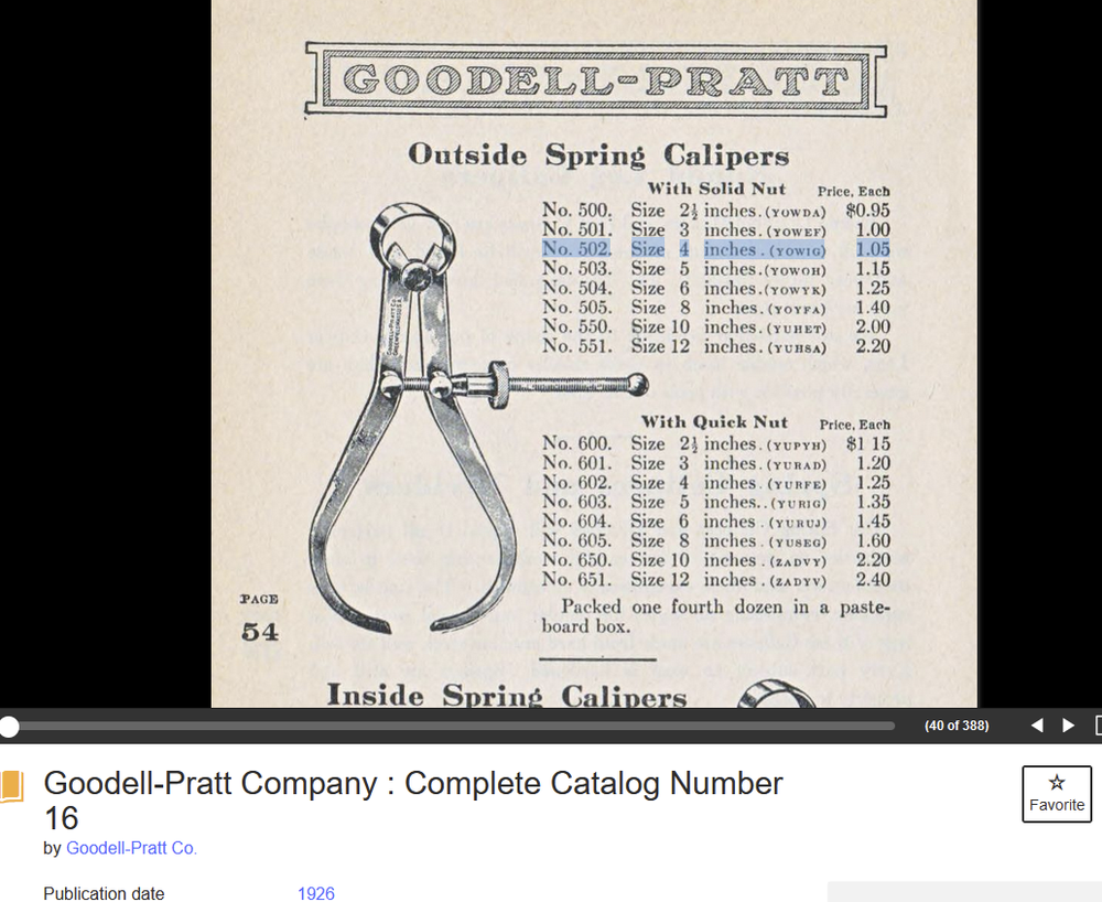 Nice GOODELL PRATT, USA 4" Outside Caliper,