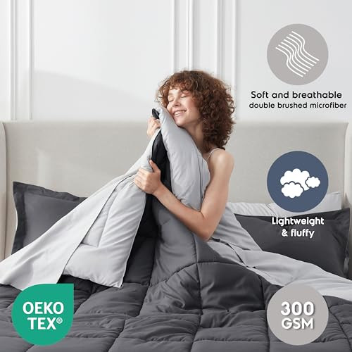 King Size Comforter Set 7 Pieces - Reversible King Comforter Set Dark Grey,