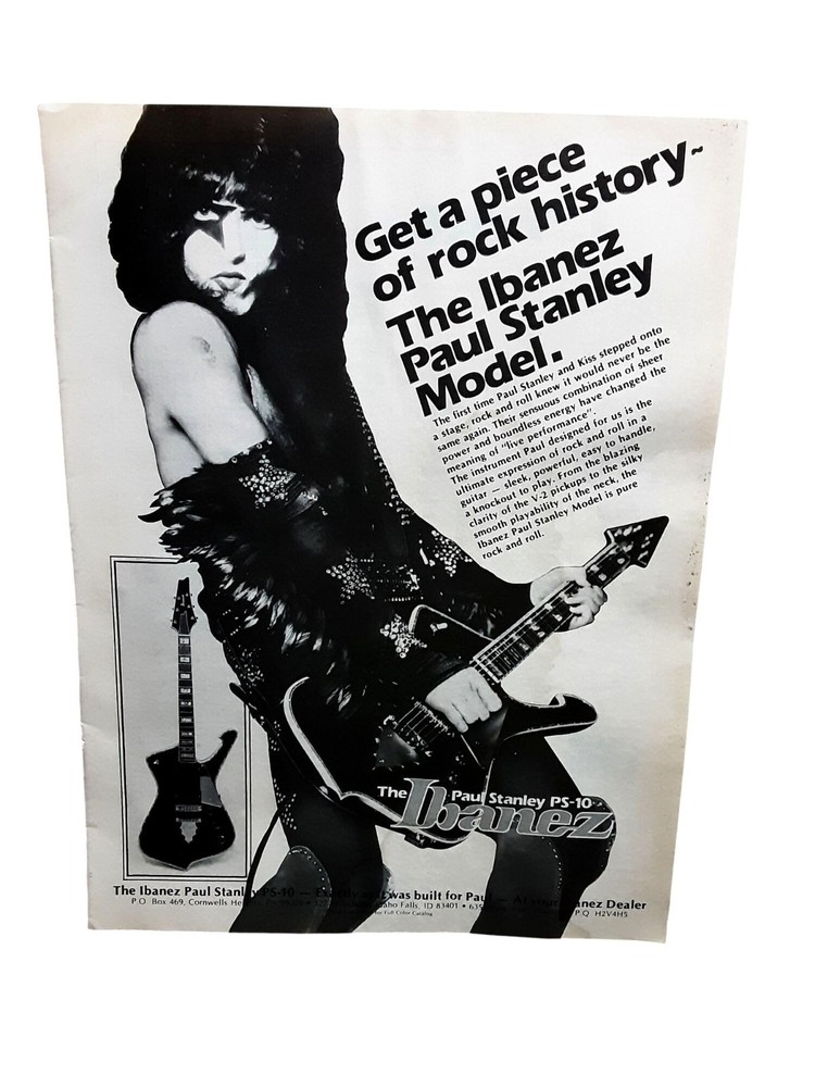 Paul Stanley KISS Ibanez PS-10 Guitar Vintage 1979 Print Ad Rock Music