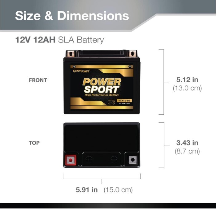 YTX12-BS 12V 12AH Battery Replacement for Honda TRX350 Rancher 00-06