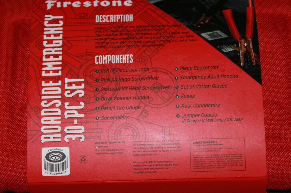 New Firestone emergency Roadside kit. 30-pc Car Kit