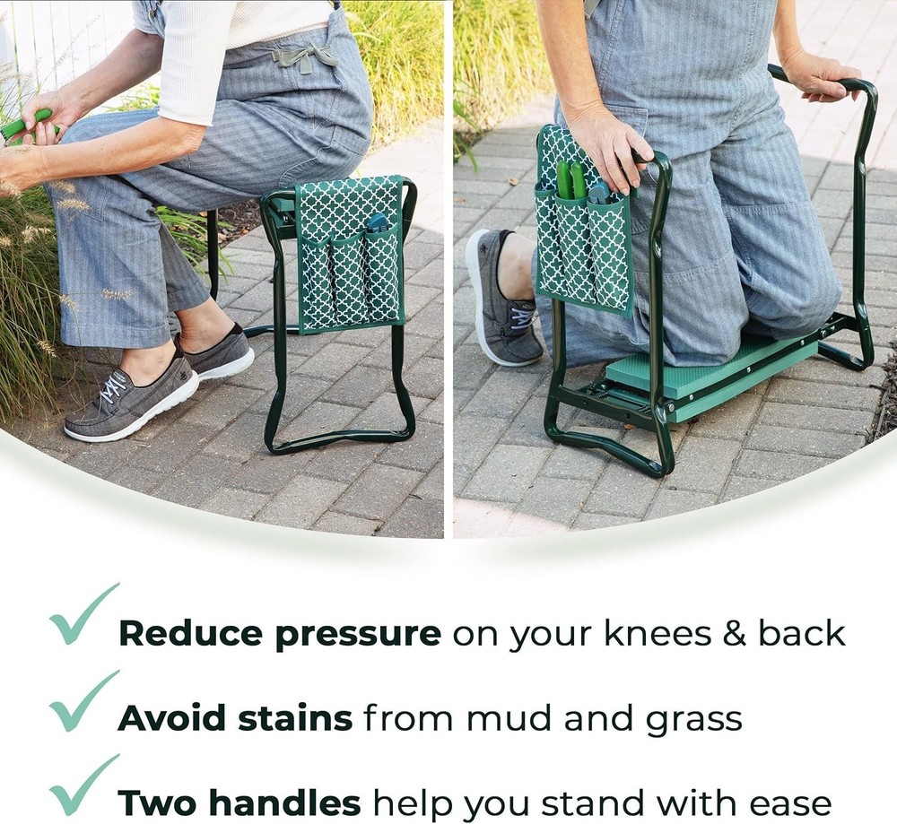 Foldable Garden Bench - Lightweight Stool, Tool Pouch