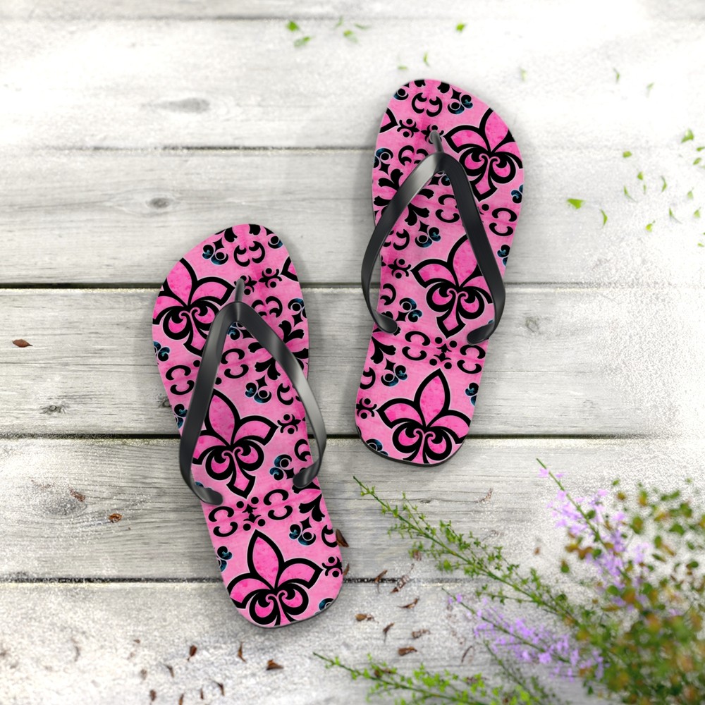 Pink & Black Pattern Flip Flops