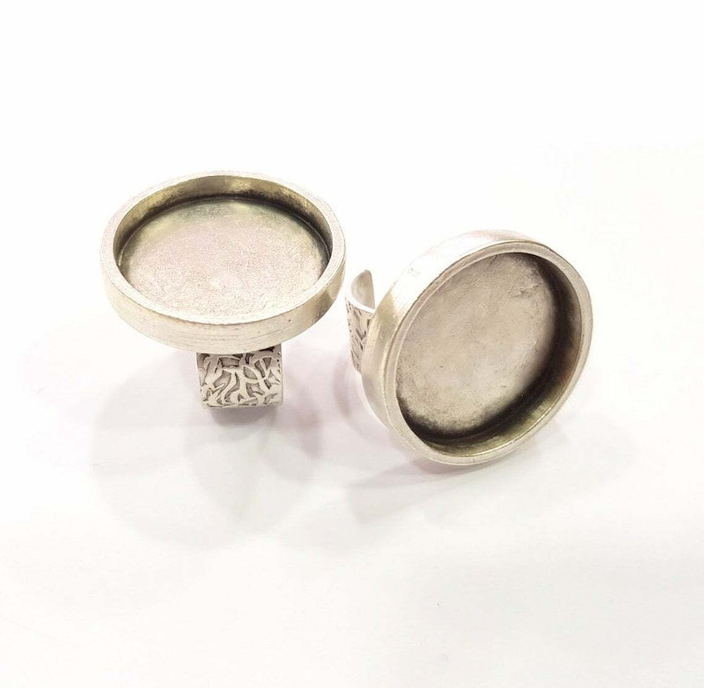 Round Blank Ring Base Bezel inlay Backs Mountings Setting Adjustable Silver