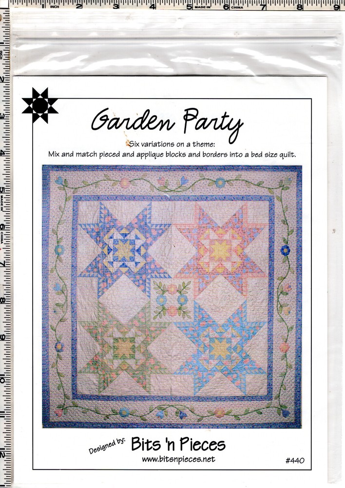 "Garden Party" ©2004 Bits 'n Pieces Quilting Pattern Pack 440  3 Sizes w/Borders