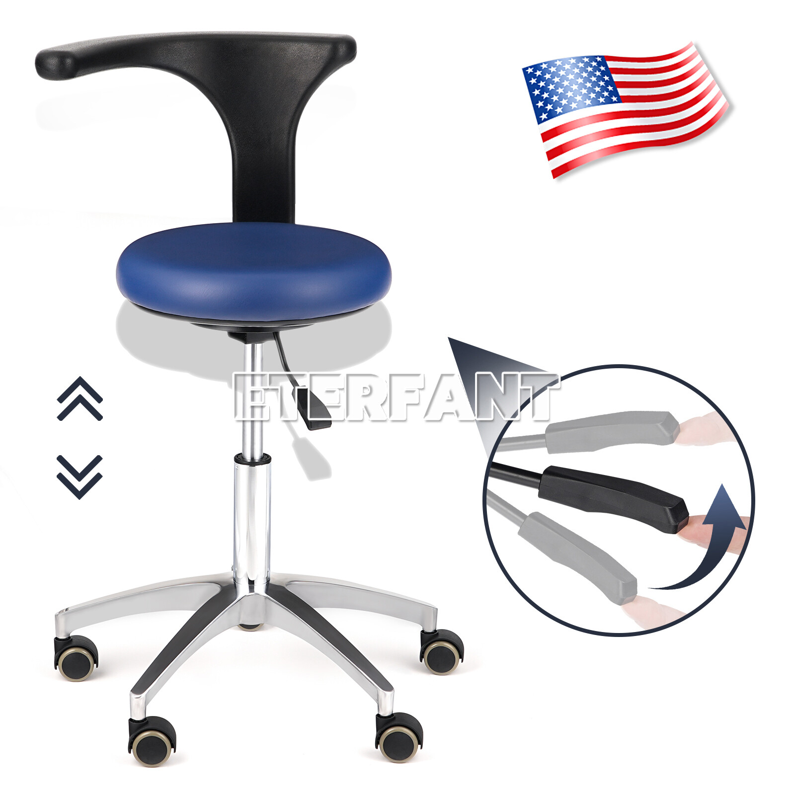 Dental Doctor Assistant Stool Mobile Chair Adjustable Height PU Leather ETERFANT
