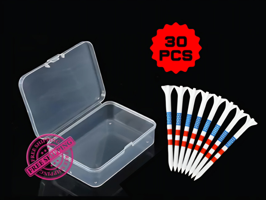 30 Pack Premium 3 1/4'' Plastic Golf Tees Alignment Marking Storage Box