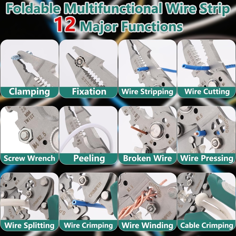 SYNFLUX 8-in-1 Electrician Pliers, Multifunction Wire Stripper Tool with Blue