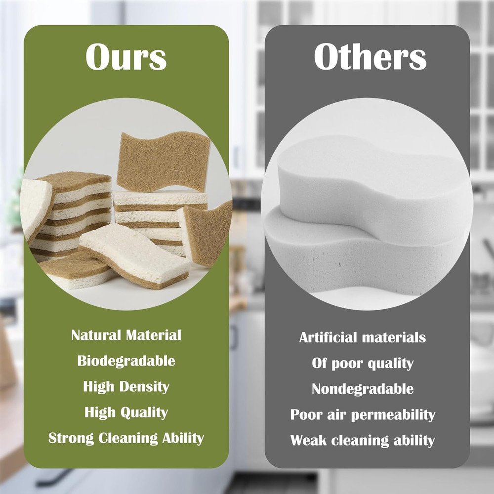 Natural Kitchen Sponge, Eco-Friendly Dish Sponge for Kitchen - Biodegradable Cel