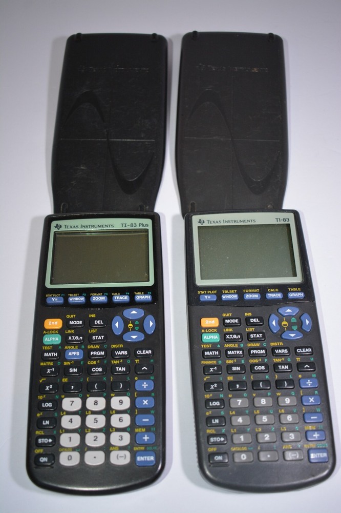 2 Texas Instruments TI-83 Plus Graphing Calculators Working w/ Covers Used