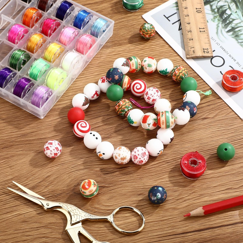 25 Rolls 0.8mm Flat Stretchy Bracelet Strings with Organizing Cases Crystal E...