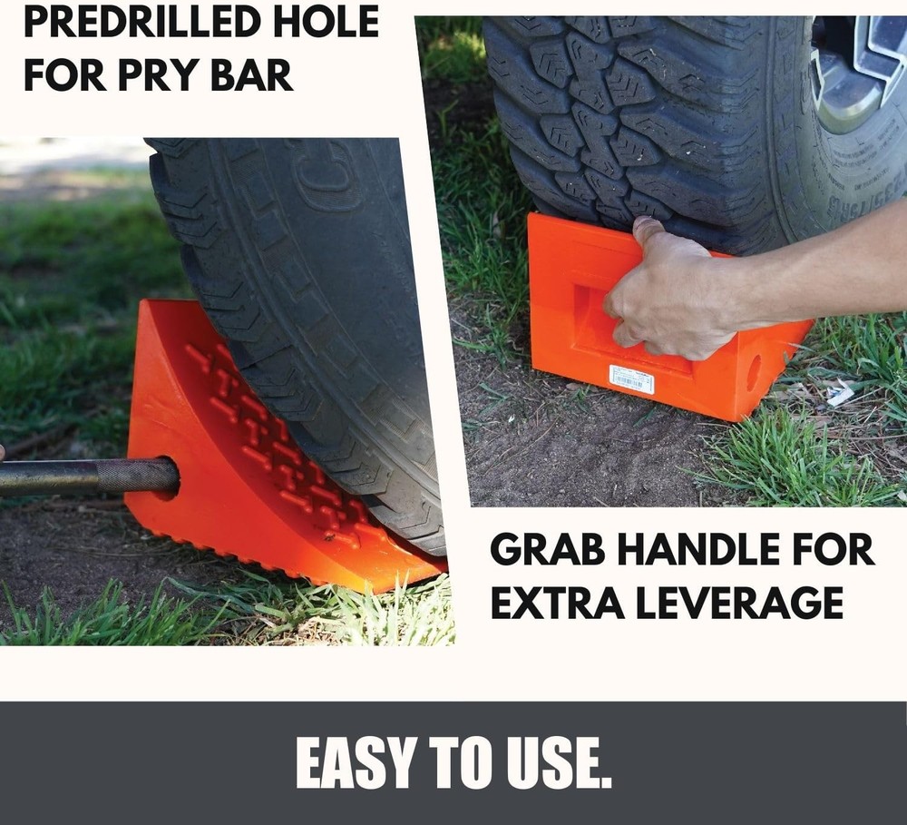 SECURITYMAN Heavy Duty Wheel Chocks (2 Pack) - Durable, 2 Pack, Orange