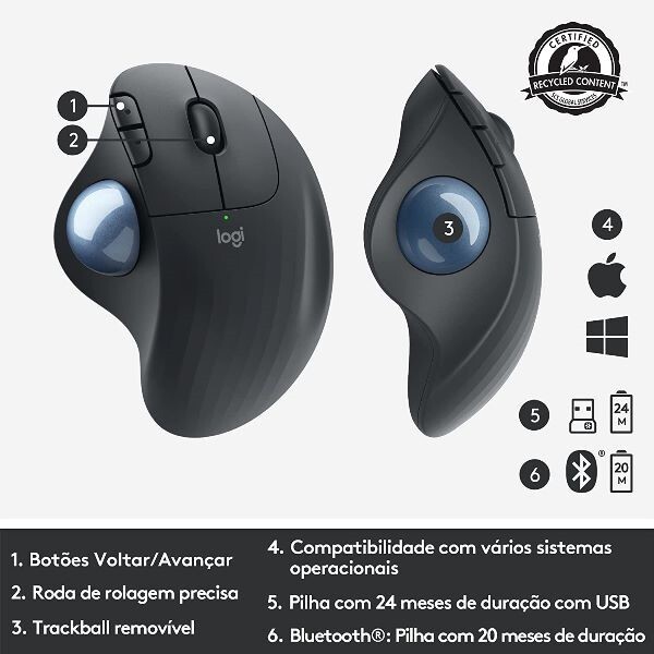 Logitech Ergo M575 Wireless Trackball Mouse Bluetooth and USB 910-005869