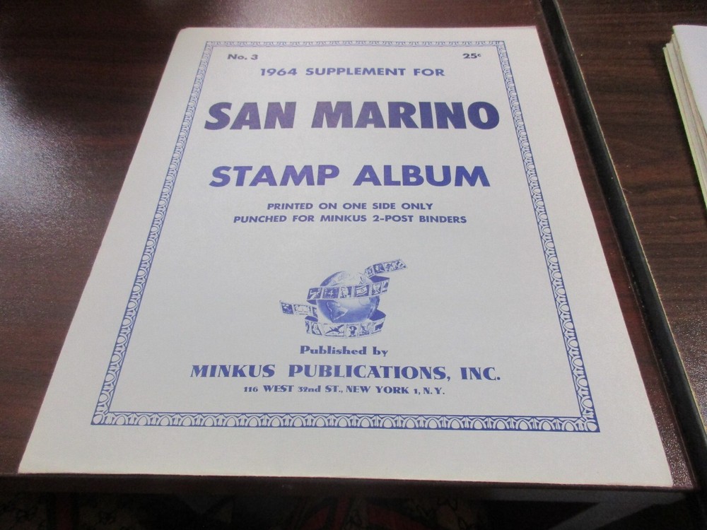 "MINKUS" STAMP ALBUM 1964  SUPPLEMENT SAN MARINO  W/FREE SHP.