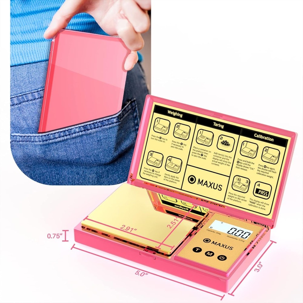 Portable Digital Gram Scale in Pink, 200g Capacity with Smart Tare Function
