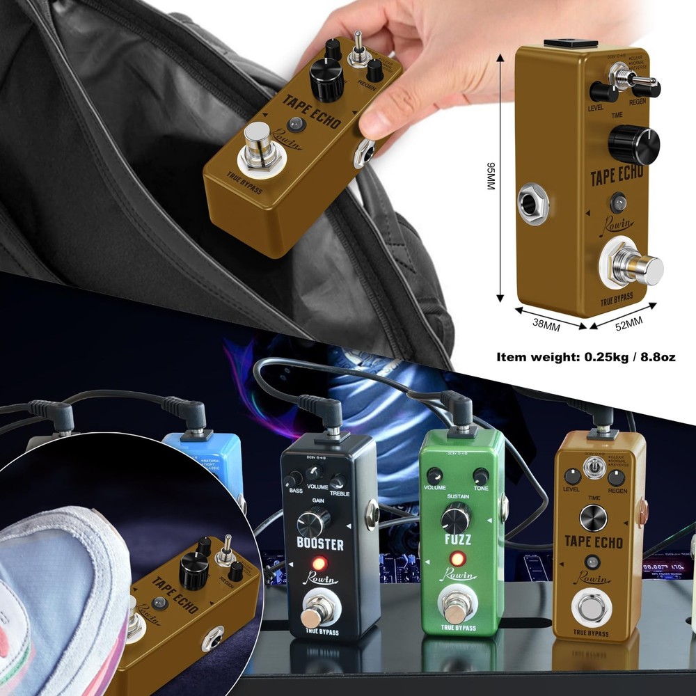 Rowin Tape Echo Delay Digital Guitar Effect Pedal with Storage