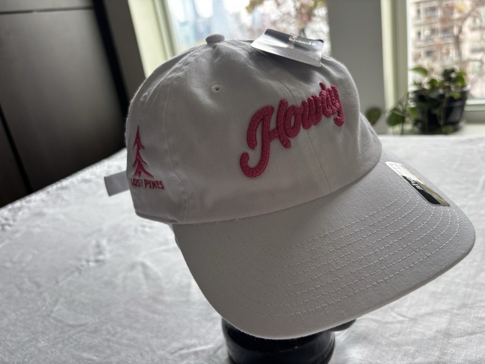 NWT Lost Pines Golf Course Hat Adjustable ‘Howdy Script’ Pink on White