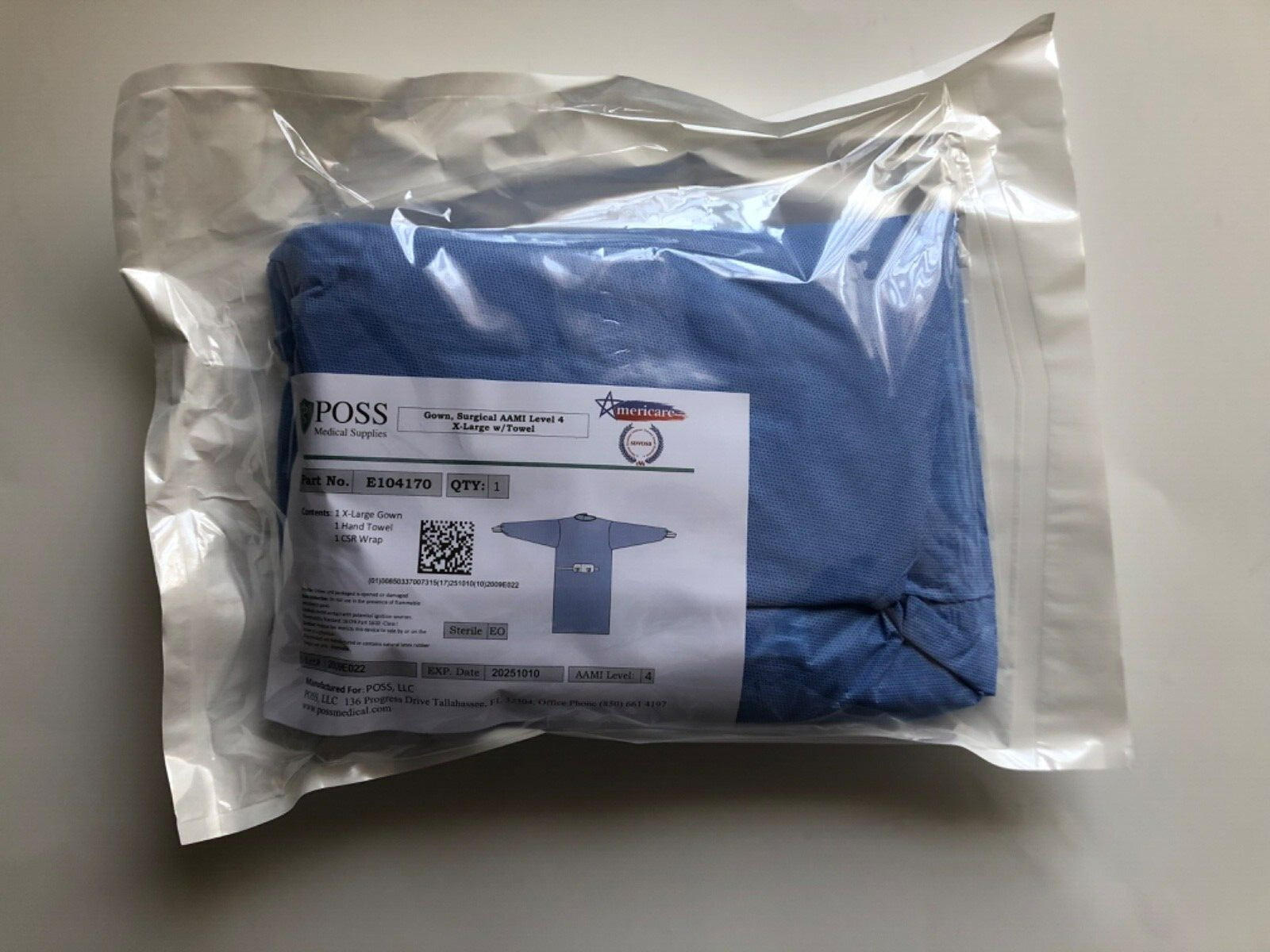 28 Units - Sterile Blue Surgical Gown Size XL AAMI Level 4 w/ Hand Towel 10/2025