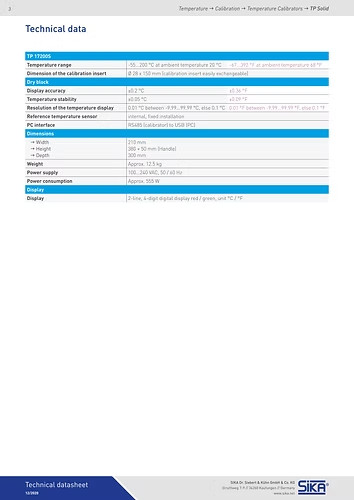 SIKA TP17-200S Temperature Calibrator Dry Block Solid Range -55°C to 200°C