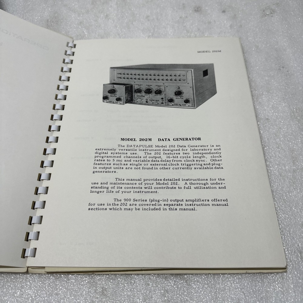Datapulse Model 202M Data Generator Operation Handbook 37000-115