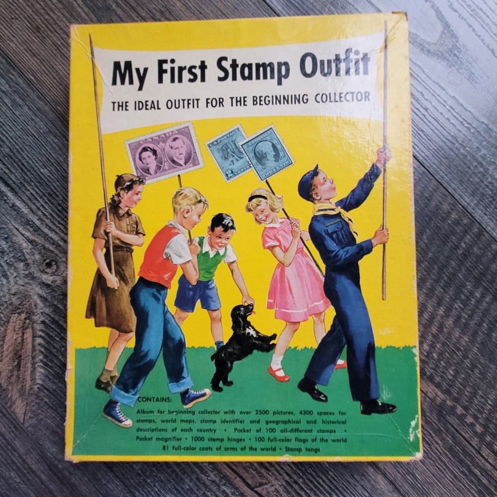 My First Stamp Album Vintage 1960 Includes Many Stamps Stamp Hinges Tweezers