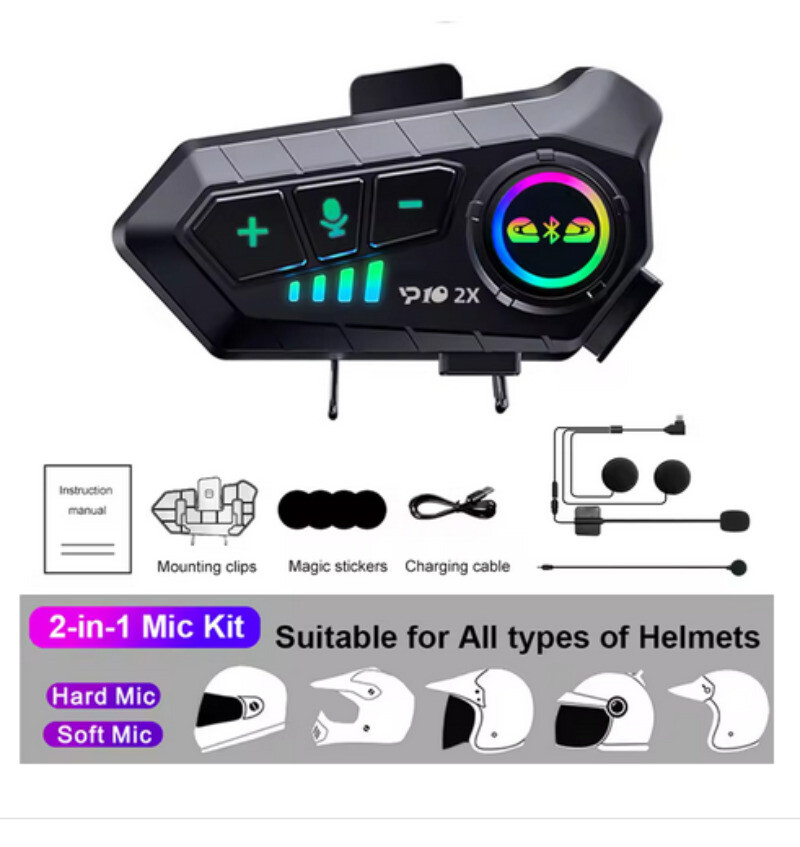 YP10 Bluetooth Motorcycle Helmet Intercom 300M Wireless Intercomunicador 2000Mah