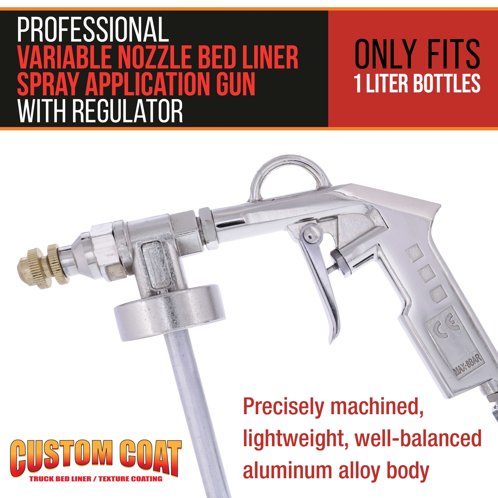 Custom Coat Variable Nozzle Bed Liner Spray Application Gun, Fits U-Pol Raptor