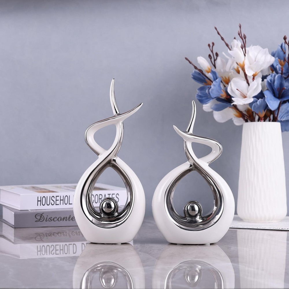 Silvery Modern Sculpture Table Decorations, Ceramic Knick Knacks Statues for ...