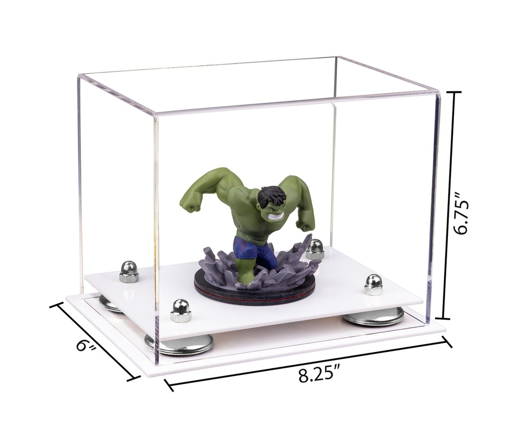 Versatile Clear Display Case-Rectangle Box w/ Silver Risers & White Base (A003)