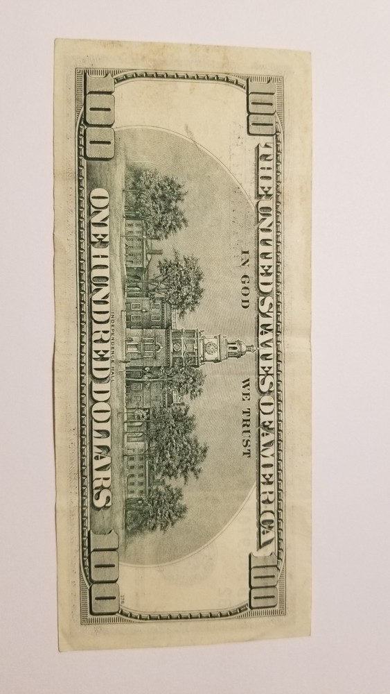Serial # Saturation, Overink, Bleed Through Error On Reverse Side $100 Bill 1996