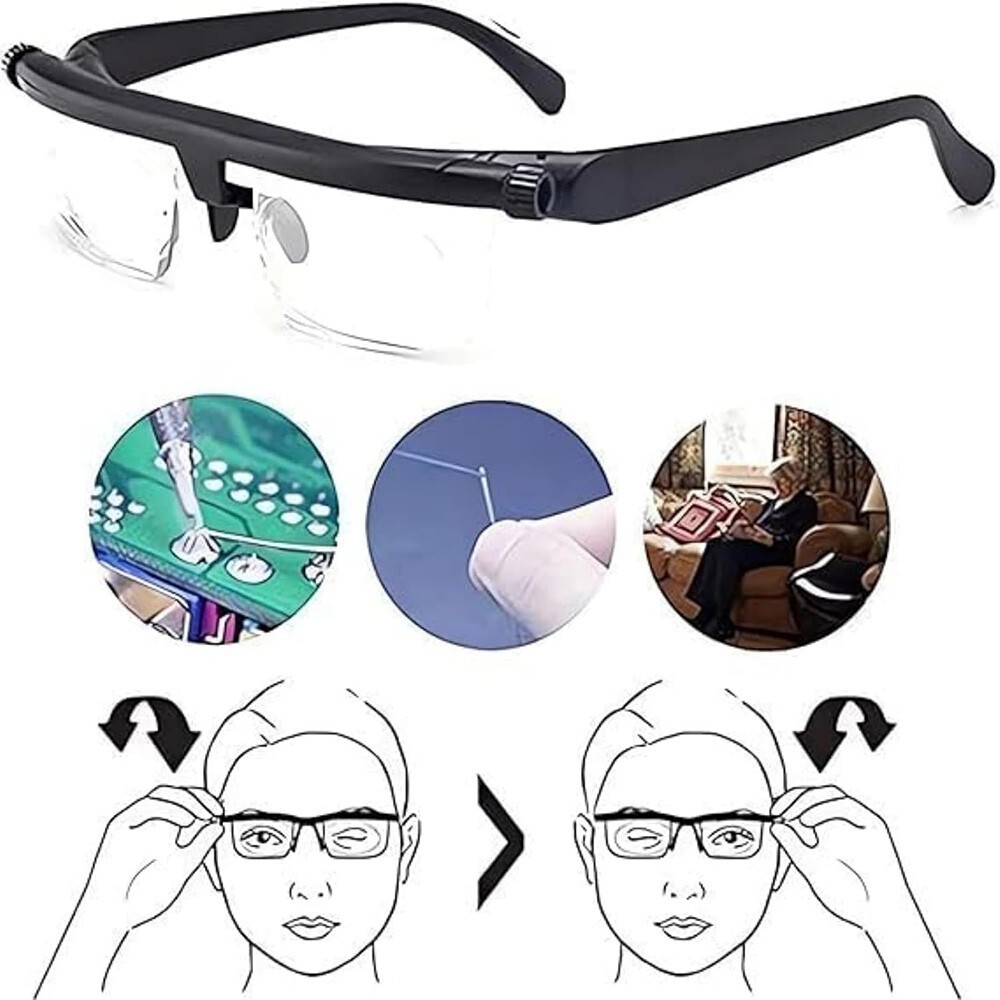 Dial Adjustable Glasses Variable Focus For Reading Distance Vision Eyeglasses US
