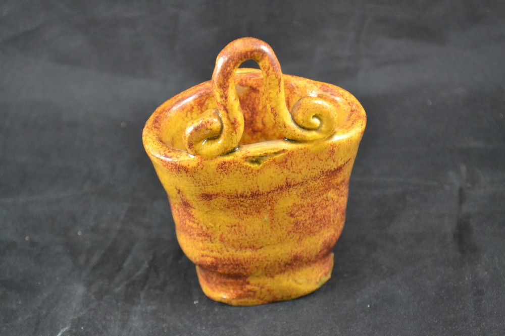 Unknown Maker Yellow Ware Glaze Small Wall Pocket with Flower