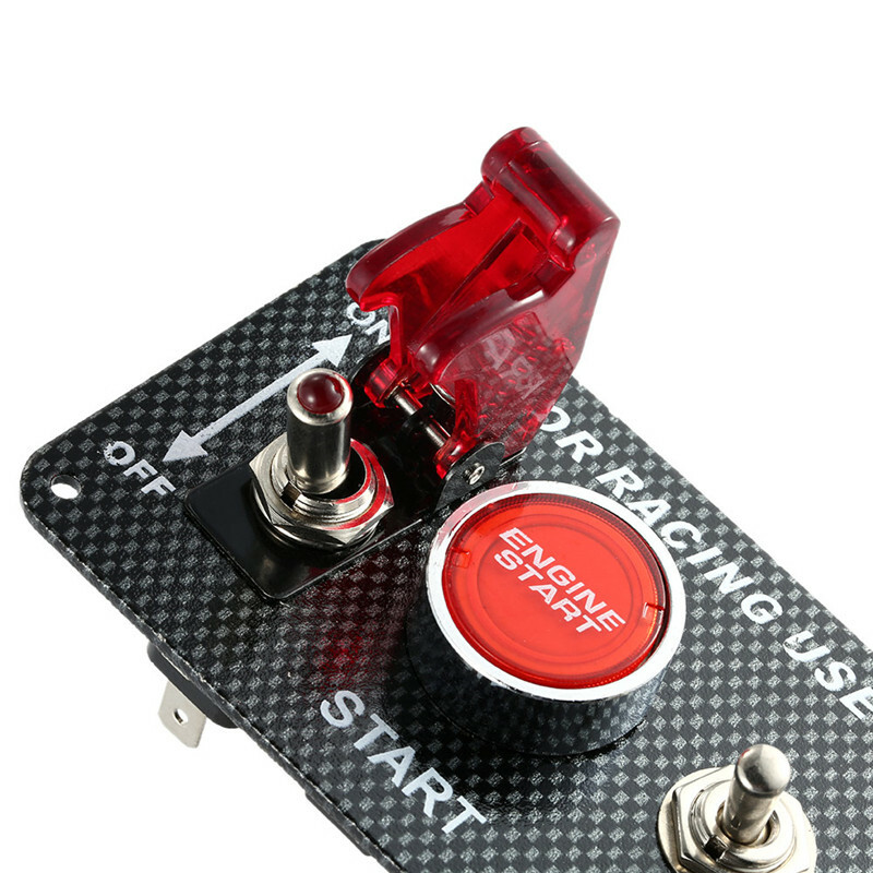 Red Button Ignition Engine Racing Start Push Carbon Fiber Panel 4 Toggle Button