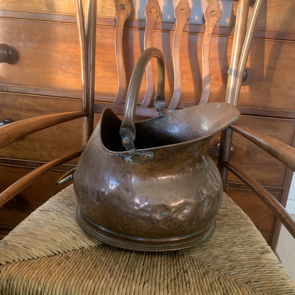 Antique victorian copper coal scuttle bucket