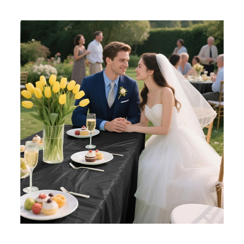 2 Pack Black Plastic Table Cloth Disposable Rectangle Tablecloth 54 x 108 Inc...