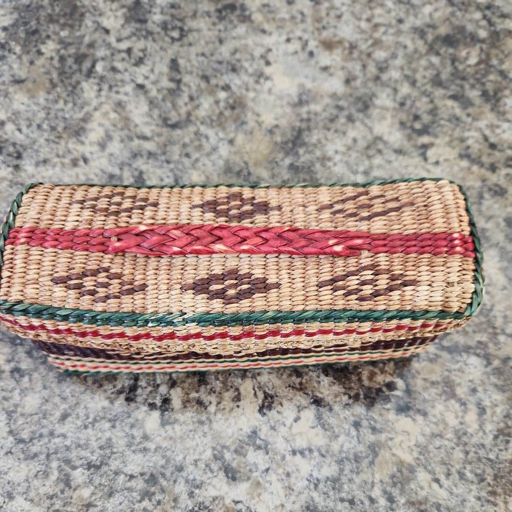 Vintage Sewing Storage Basket Woven Rectangle Lid