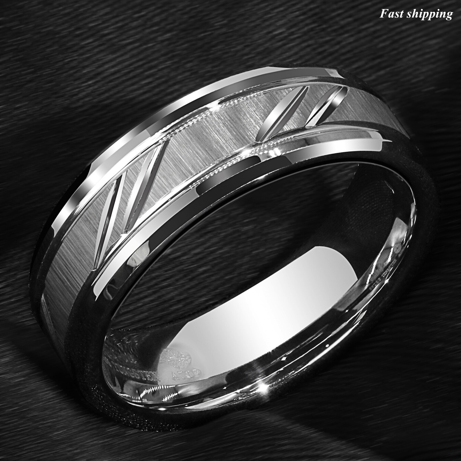 8/6mm Tungsten Carbide Ring Silver leaf New Brushed Style Bridal ATOP Jewelry