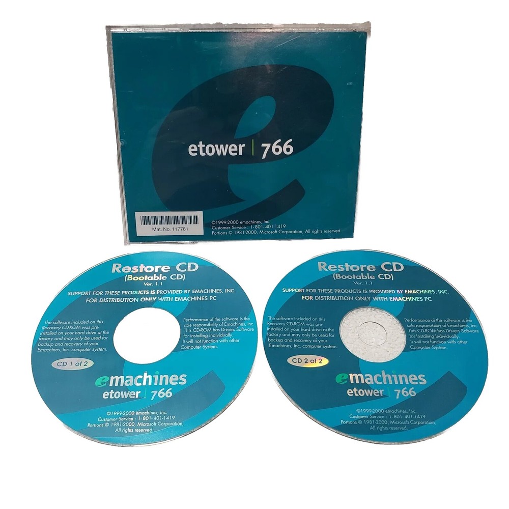 eMachines Etower 766 Restore CD Version 1.1 Complete 2 Disc Set