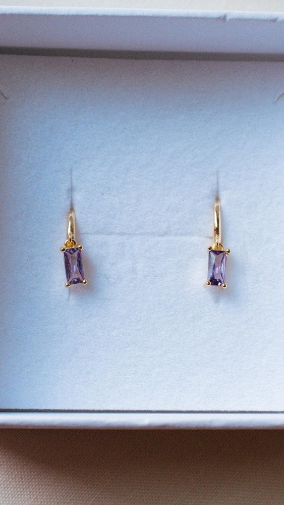 Purple Baguette Dangle Earrings