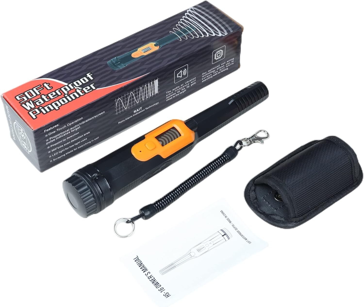 Metal Detector Pinpointer, LCD Display Fully Waterproof Underwater 30m/50FT Gold