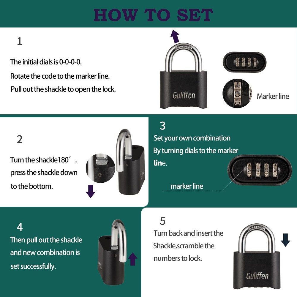 7 Pack Combination Lock 4 Digit Locks with Code Outdoor Weatherproof Padlock,...