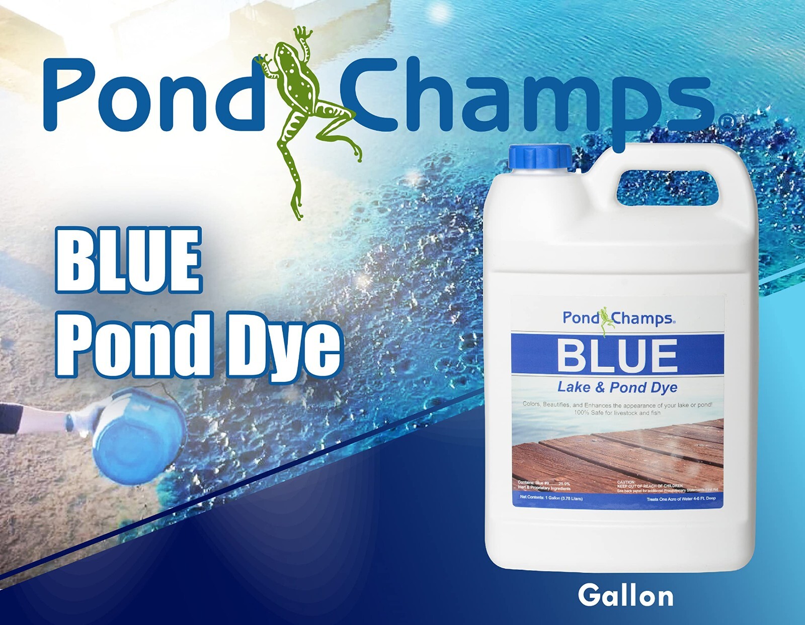 Blue Lake and Pond Dye - One Gallon of Professional Lake & Pond Dye - Treats Up