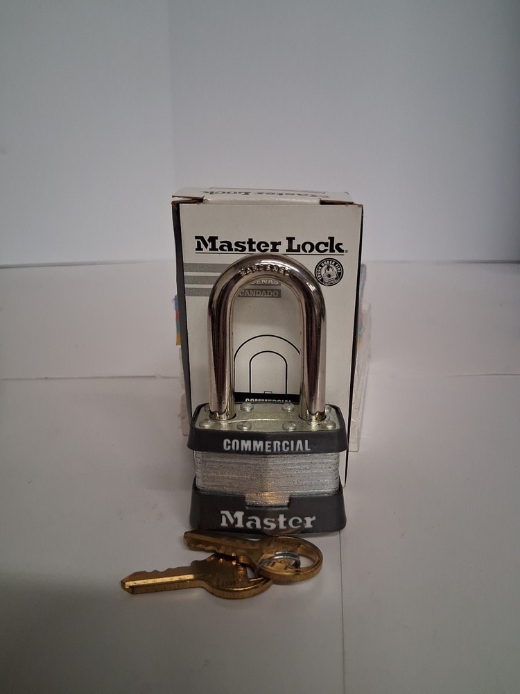 Master Lock 1Lf Padlock, Keyed Different, Long Shackle, Rectangular Steel Body,