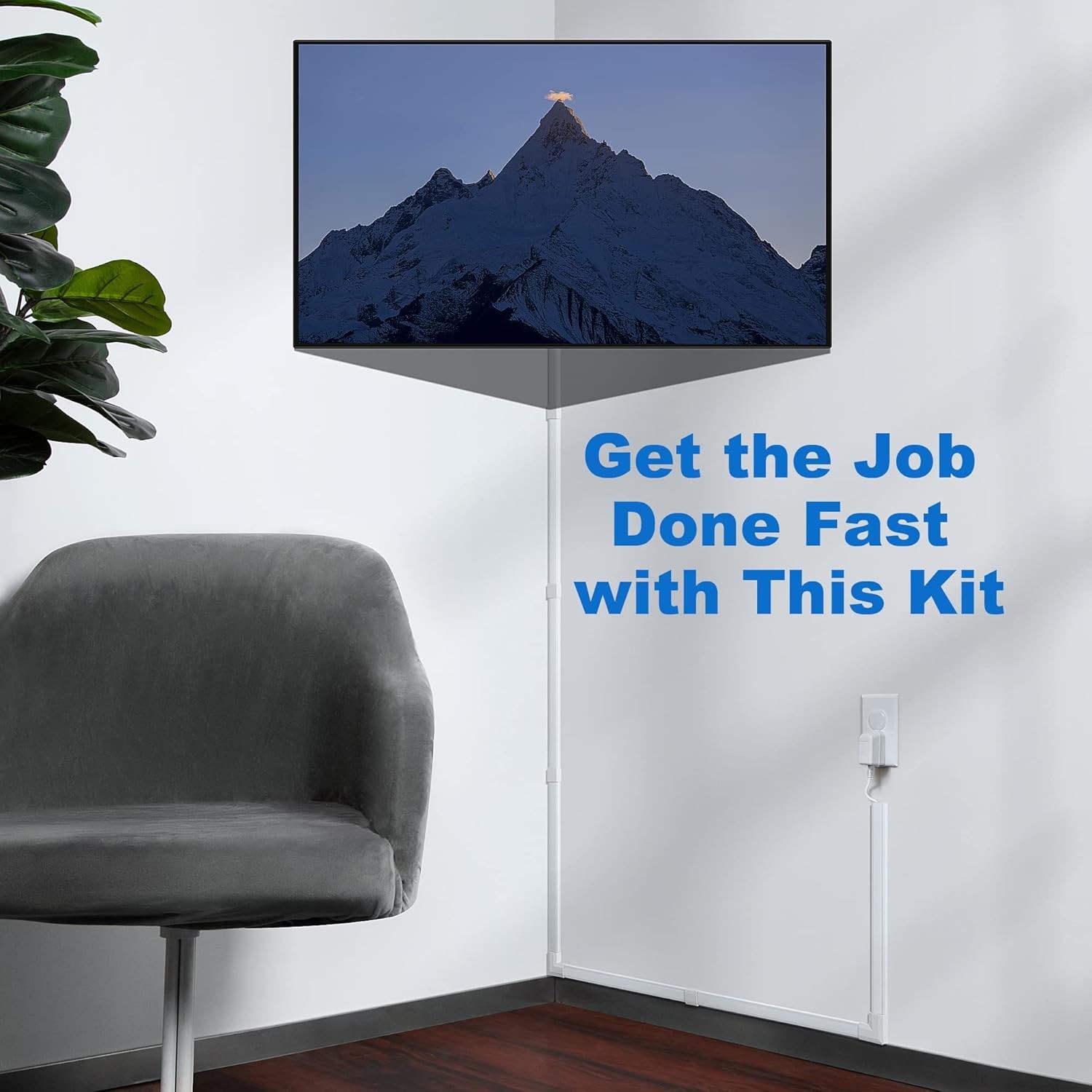 Black Cord Cover Wall Kit 94.5in Cable Raceway Concealer Wire Hider TV Mount