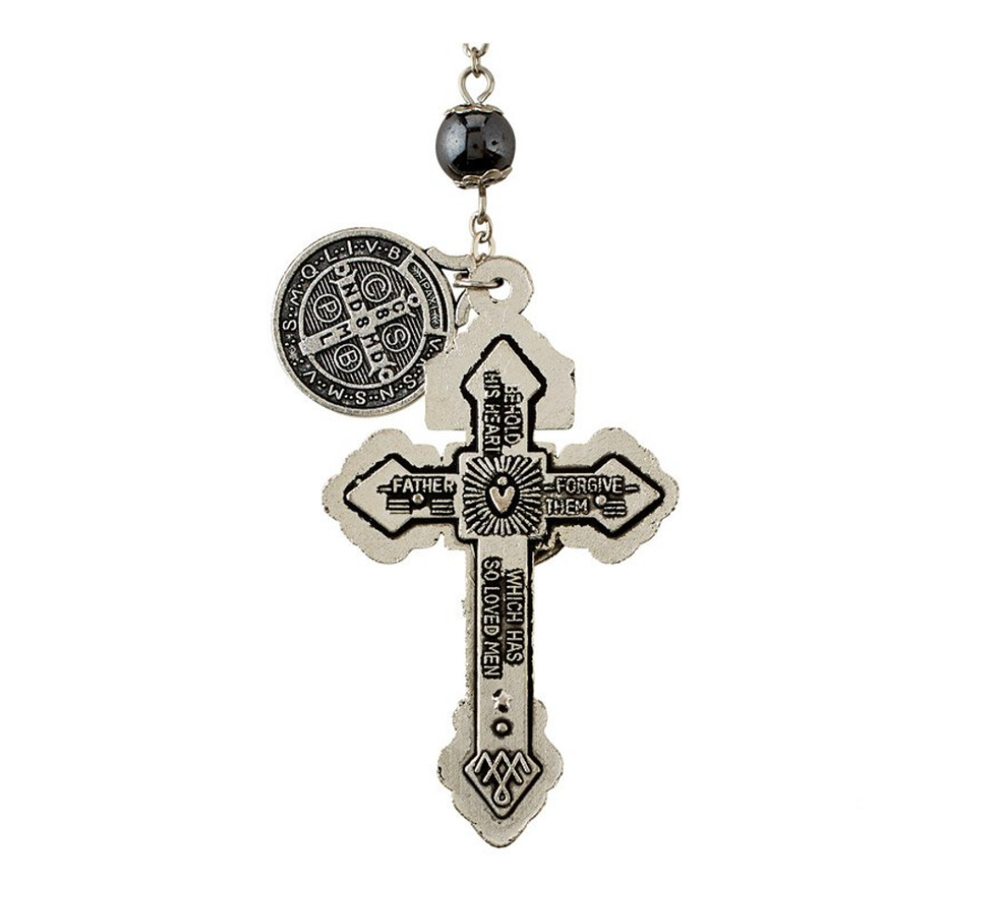 Fire Fighter Rosary St. Michael & St. Benedict 8mm Hematite Bead Catholic Men