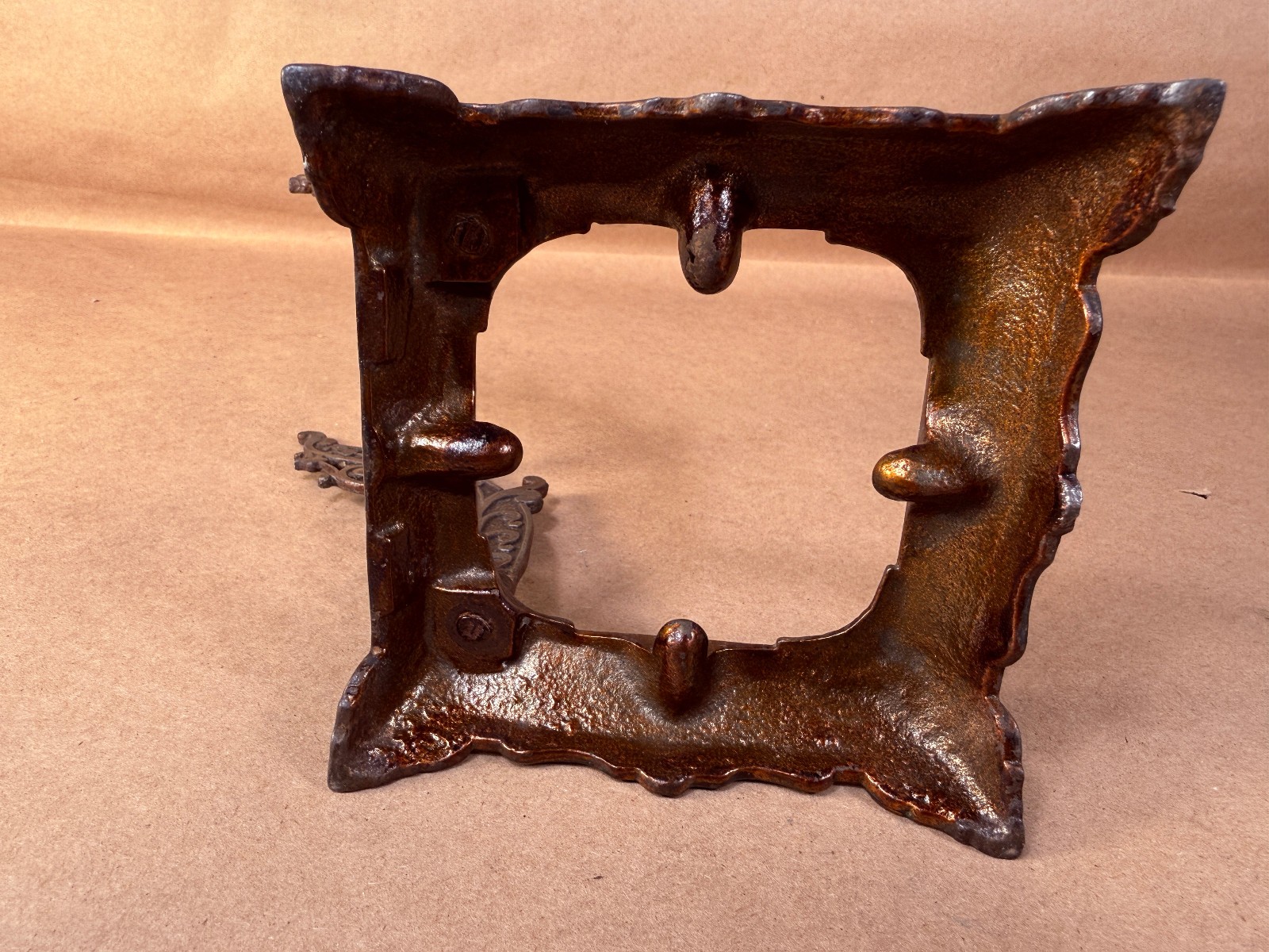 Antique Victorian Cast Iron Inkwell and Pen Holder with Glass Inkwell