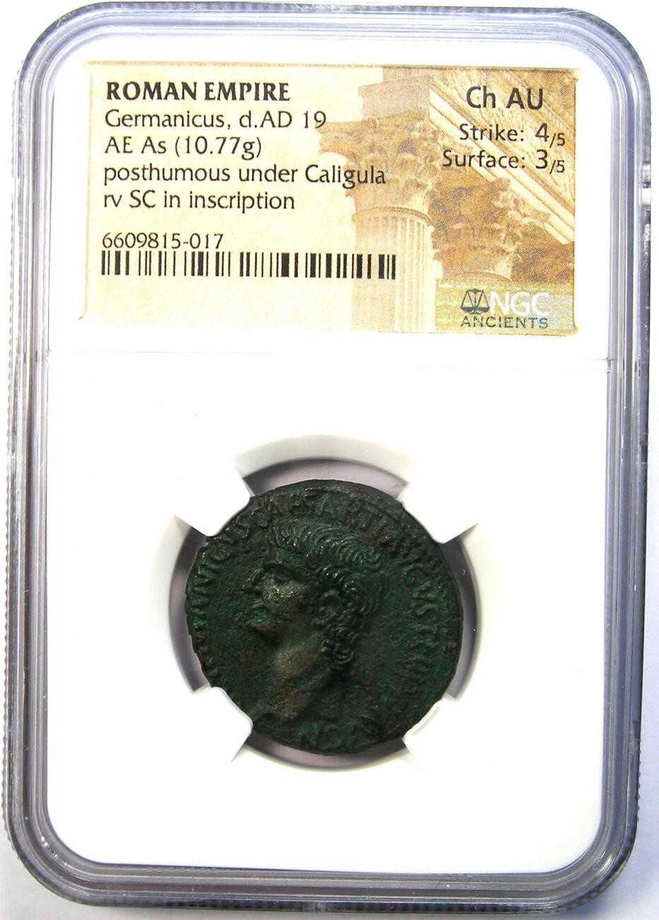 Germanicus AE As Copper Roman Coin 19 AD - Certified NGC Choice AU