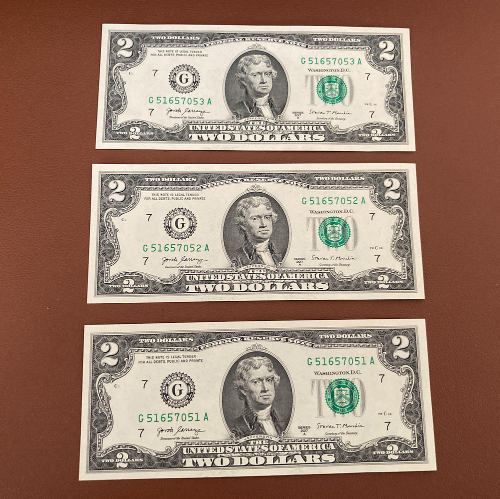 Sequential Uncirculated Two Dollar Bills, $2, Set 2017A
