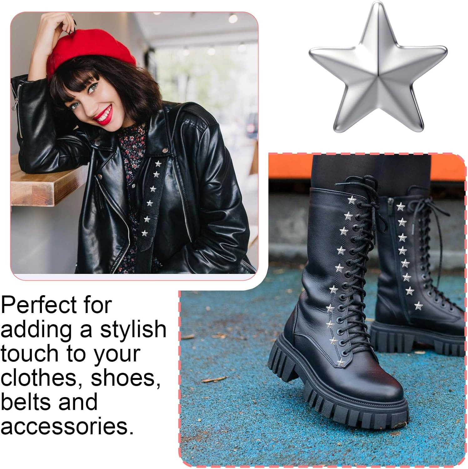 150 PCS Silver Star Studs for Clothing and Bag Decoration